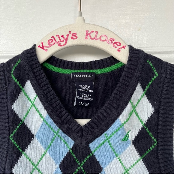 •Nautica• Baby Boy V-Neck Argyle Sweater Vest - Size 12-18 Months - Picture 3 of 6
